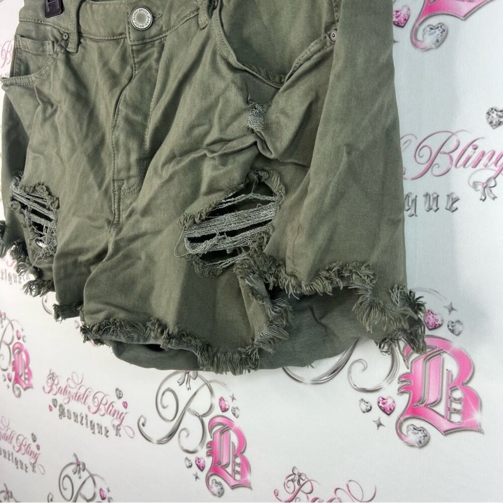 Brody Jeans shorts denim jeans green military cargo Olive Distressed Jean Shorts - Picture 5 of 10